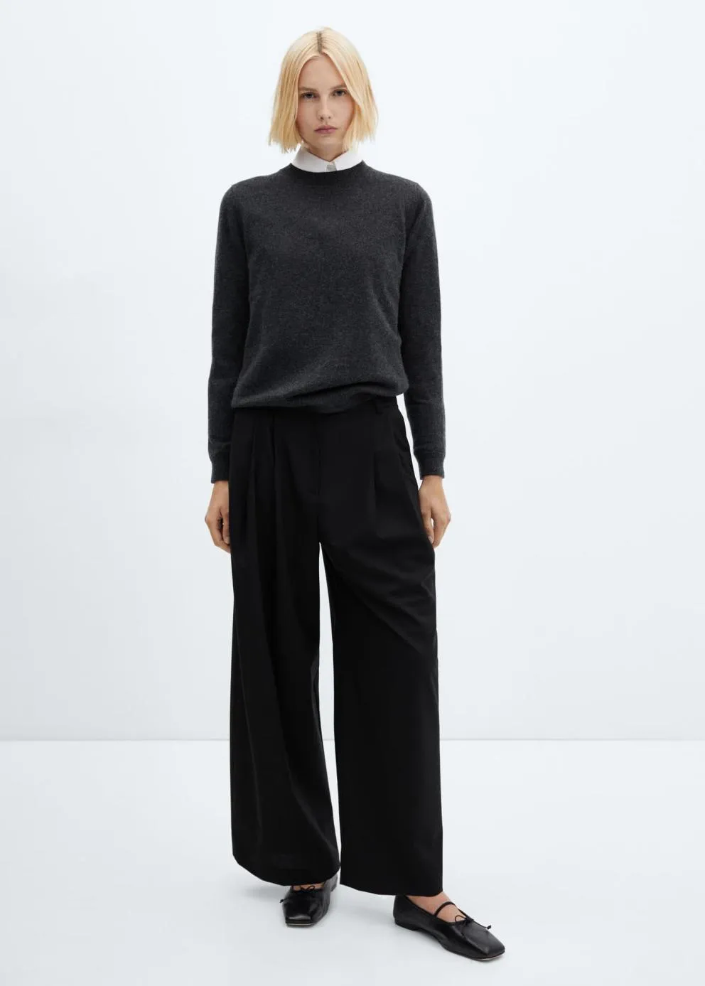 Pantalon | Femme MANGO Pantalon Laine Wideleg Noir