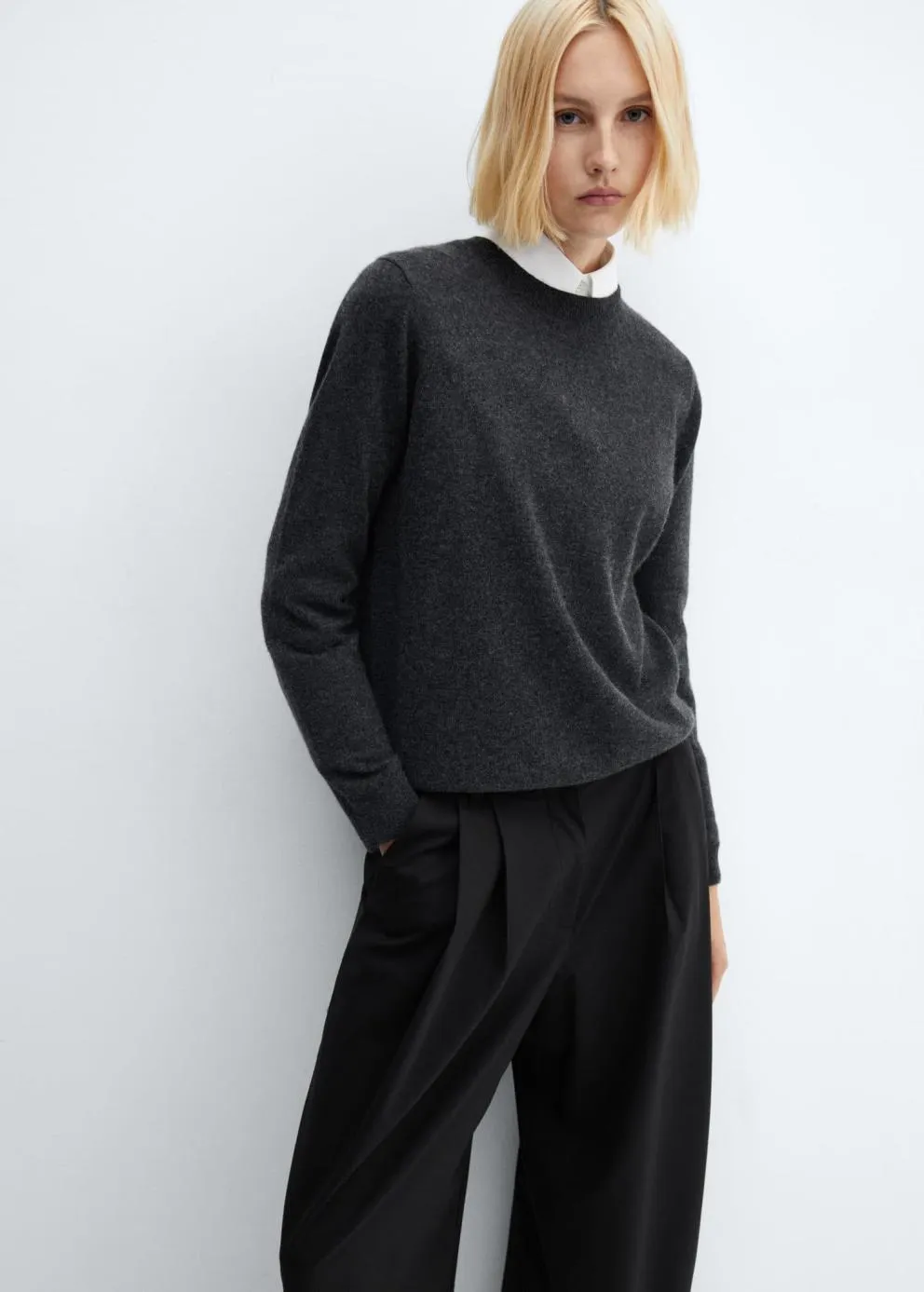 Pantalon | Femme MANGO Pantalon Laine Wideleg Noir