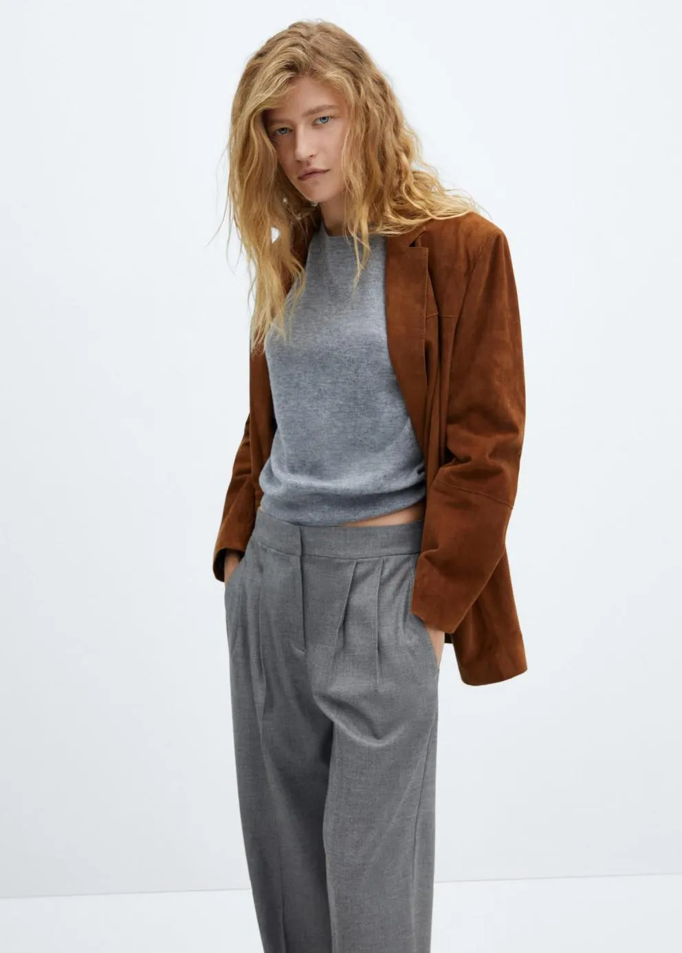 Pantalon | Femme MANGO Pantalon Pinces Wideleg Gris
